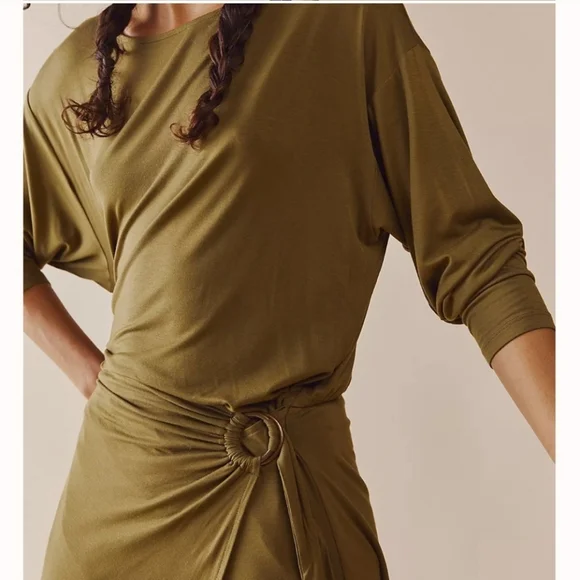Free People Olive Asyssa Long Sleeve Jersey Maxi Wrap Dress Size Large - Picture 4 of 16